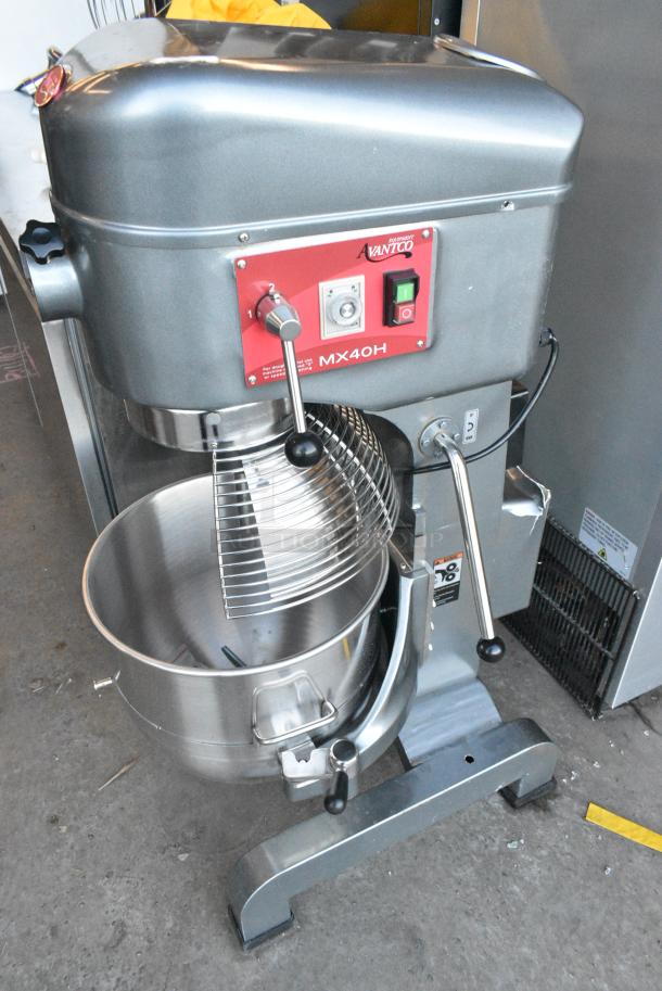 BRAND NEW SCRATCH AND DENT! Avantco 177MX40H 40 Qt. Planetary Floor Mixer w/ Stainless Steel Mixing Bowl, Bowl Guard, Dough Hook, Paddle and Whisk Attachments. 240 Volts, 1 Phase. - Image 1 of 7