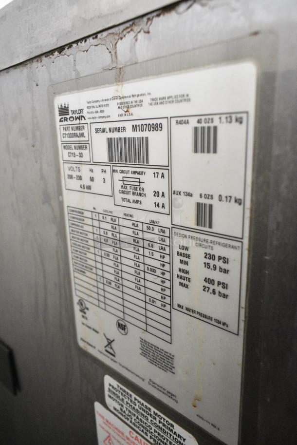 Taylor C713-33 Stainless Steel Commercial Floor Style Water Cooled 2 Flavor w/ Twist Soft Serve Ice Cream Machine on Commercial Casters. 208-230 Volts, 3 Phase. - Image 8 of 8