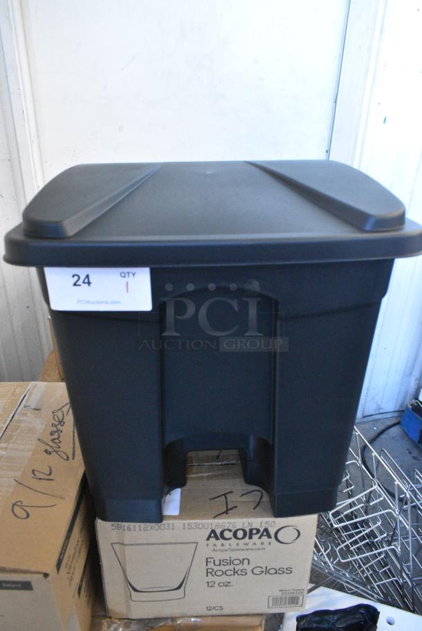 BRAND NEW SCRATCH AND DENT! Lavex 475STPJT8BK 32 Qt. / 8 Gallon Black Rectangular Step-On Trash Can - Image 1 of 3