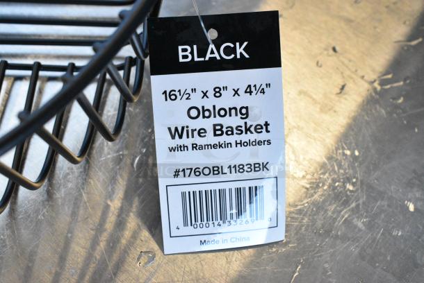 24 BRAND NEW SCRATCH AND DENT! Acopa 176OBL1183BK 16 1/2" x 8" x 4 1/4" Oblong Black Wire Basket with Ramekin Holders. 24 Times Your Bid! - Image 4 of 4