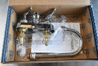 BRAND NEW SCRATCH AND DENT! 510B114602A T&S B-1146-02A Wall Mount Workboard Faucet with 4" Centers, 4 3/8" Gooseneck Spout, Escutcheon, Aerator, and Tailpieces