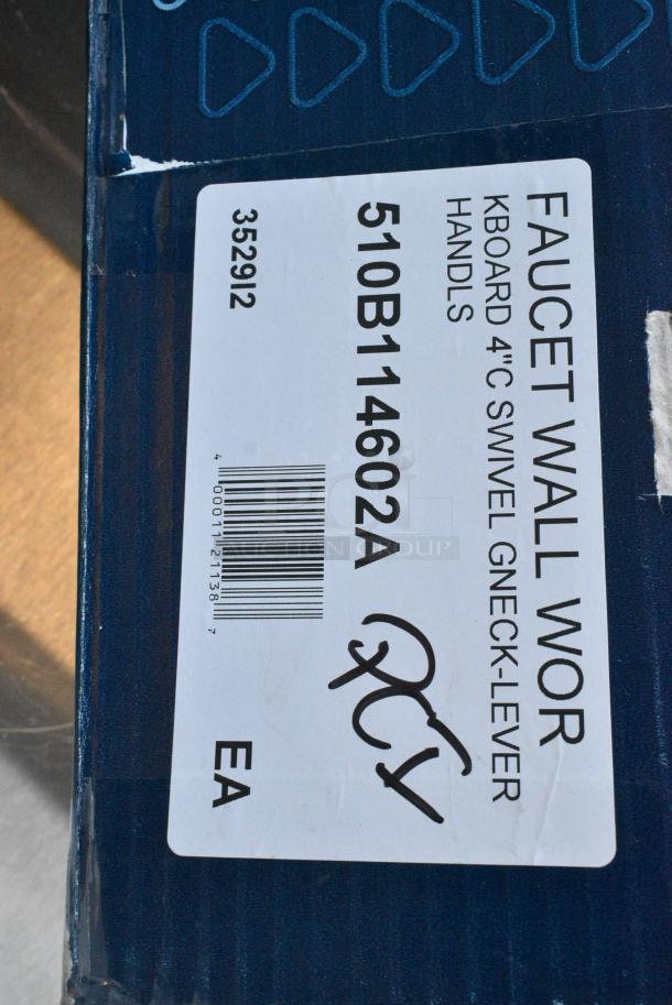 BRAND NEW SCRATCH AND DENT! 510B114602A T&S B-1146-02A Wall Mount Workboard Faucet with 4" Centers, 4 3/8" Gooseneck Spout, Escutcheon, Aerator, and Tailpieces - Image 3 of 3