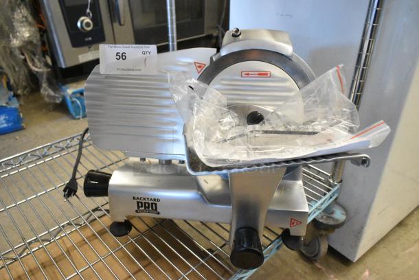 BRAND NEW SCRATCH AND DENT! 2023 Backyard Pro 554SL109E Metal Butcher Series 9" Manual Gravity Feed Meat Slicer w/ Blade Sharpener. 120 Volts, 1 Phase. Tested and Working! - Image 1 of 7