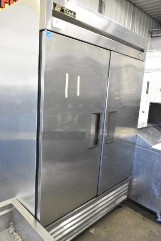 True T-49 Stainless Steel Commercial 2 Door Reach In Cooler w/ Poly Coated Racks on Commercial Casters. 115 Volts, 1 Phase. - Item #1156404