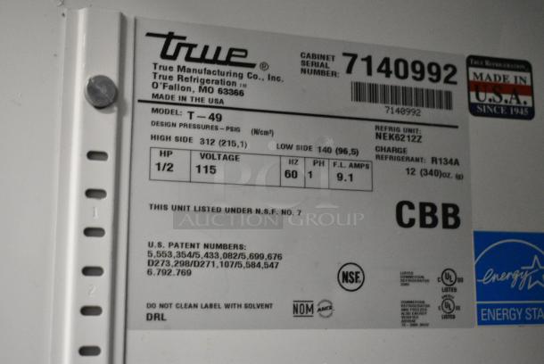 True T-49 Stainless Steel Commercial 2 Door Reach In Cooler w/ Poly Coated Racks on Commercial Casters. 115 Volts, 1 Phase. Tested and Working! - Image 6 of 6