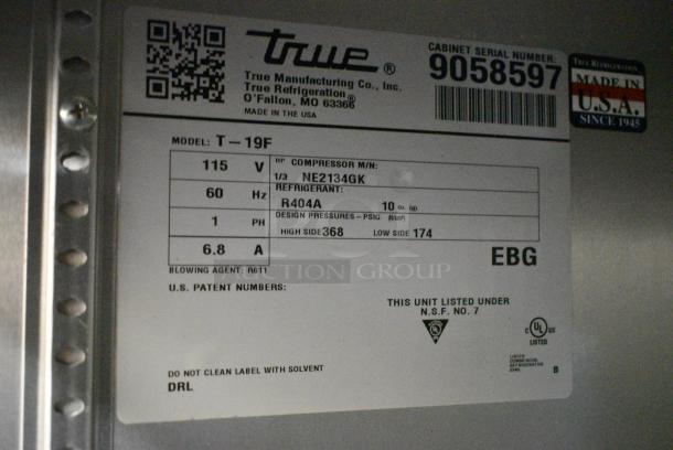 2017 True T-19F Stainless Steel Commercial Single Door Reach In Freezer w/ Poly Coated Racks. 115 Volts, 1 Phase. Tested and Working! - Image 4 of 4