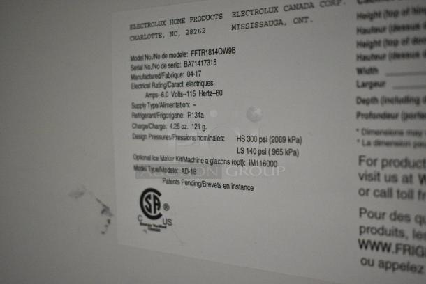 Frigidaire FFTR1814QW9B Cooler w/ Freezer. 115 Volts, 1 Phase. Tested and Working! - Image 7 of 7