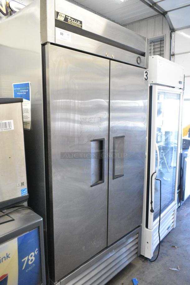 True T-35 Stainless Steel Commercial 2 Door Reach In Cooler w/ Poly Coated Racks on Commercial Casters. 115 Volts, 1 Phase. Tested and Working! - Image 1 of 6