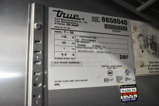 True T-35 Stainless Steel Commercial 2 Door Reach In Cooler w/ Poly Coated Racks on Commercial Casters. 115 Volts, 1 Phase. Tested and Working! - Image 6 of 6