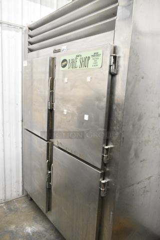 Traulsen Stainless Steel Commercial 4 Half Size Door Reach In Cooler. Cannot Test Due To Cut Power Cord