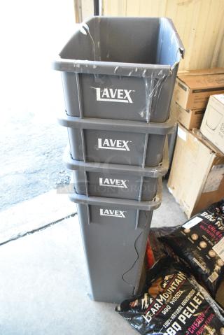 4 Lavex Gray Poly Slim Jim Trash Can. 4 Times Your Bid!