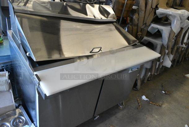 BRAND NEW SCRATCH AND DENT! 2024 Avantco 178SSPT48MHC 48" 2 Door Mega Top Stainless Steel Refrigerated Sandwich Prep Table on Commercial Casters. 115 Volts, 1 Phase. Tested and Working! - Image 1 of 7