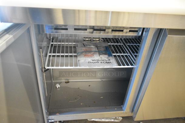 BRAND NEW SCRATCH AND DENT! 2024 Avantco 178SSPT48MHC 48" 2 Door Mega Top Stainless Steel Refrigerated Sandwich Prep Table on Commercial Casters. 115 Volts, 1 Phase. Tested and Working! - Image 5 of 7