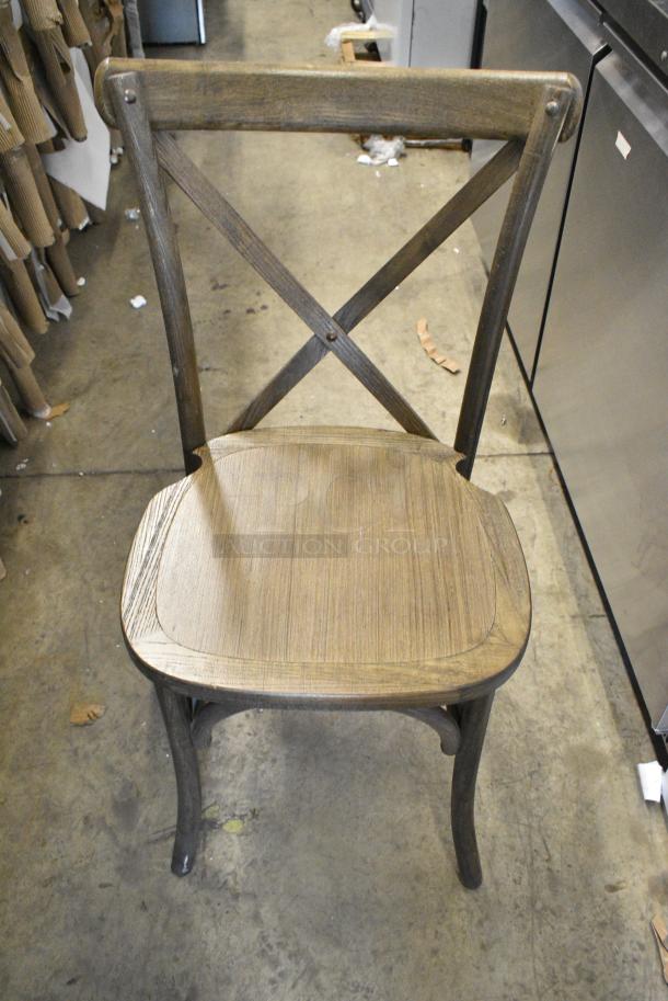 30 BRAND NEW SCRATCH AND DENT! Lancaster Table & Seating 164VYCHAIRES  Vineyard Series Whiskey Brown Outdoor Cross Back Chair. 30 Times Your Bid! - Image 1 of 4