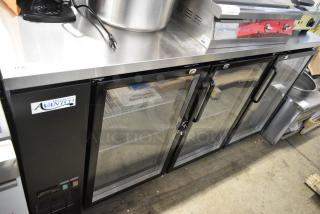 BRAND NEW SCRATCH AND DENT! 2024 Avantco 178UBB72GHC 73" Black Counter Height Narrow Glass Door Back Bar Refrigerator with LED Lighting. 115 Volts, 1 Phase. Tested and Working!
