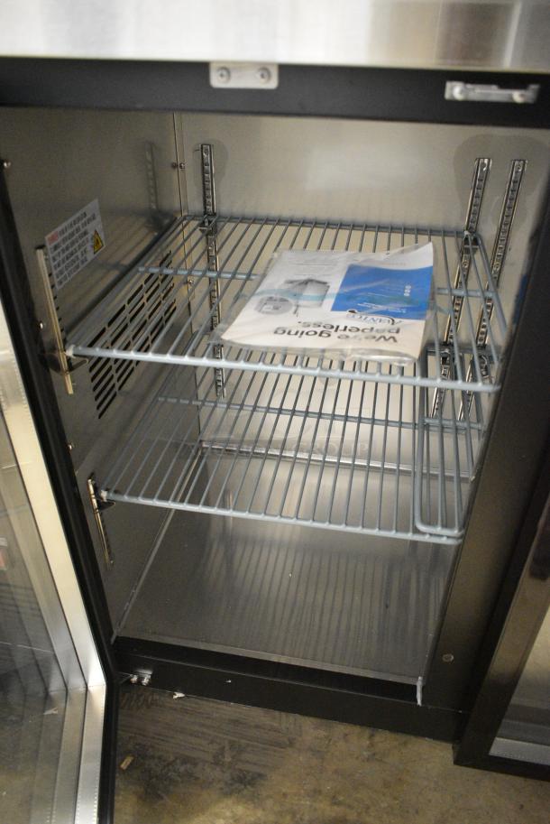 BRAND NEW SCRATCH AND DENT! 2024 Avantco 178UBB72GHC 73" Black Counter Height Narrow Glass Door Back Bar Refrigerator with LED Lighting. 115 Volts, 1 Phase. Tested and Working! - Image 4 of 7