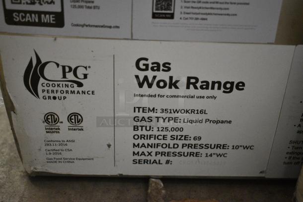 BRAND NEW SCRATCH AND DENT! Cooking Performance Group CPG WOKR16L Liquid Propane Wok Range with 16" Ring - 125,000 BTU - Image 5 of 5