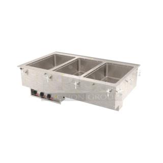 BRAND NEW SCRATCH AND DENT! Vollrath 3640461 Modular Drop In Three Compartment Hot Food Well with Infinite Controls, Manifold Drain, and Auto-Fill - 120 Votls, 1 Phase.