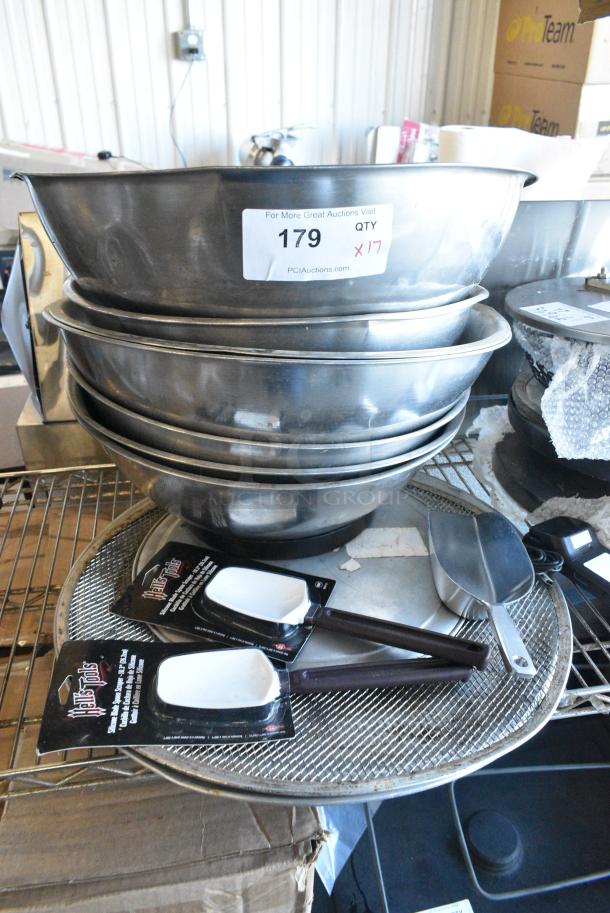 17 Various Items Including Metal Bowls, Round Pizza Screens and Utensils. 17 Times Your Bid! - Image 1 of 9