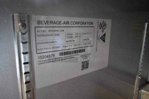 BRAND NEW SCRATCH AND DENT! Beverage Air SPE60HC-24M 60" 2 Door Mega Top Refrigerated Sandwich Prep Table. 115 Volts, 1 Phase. Tested and Working! - Image 8 of 13