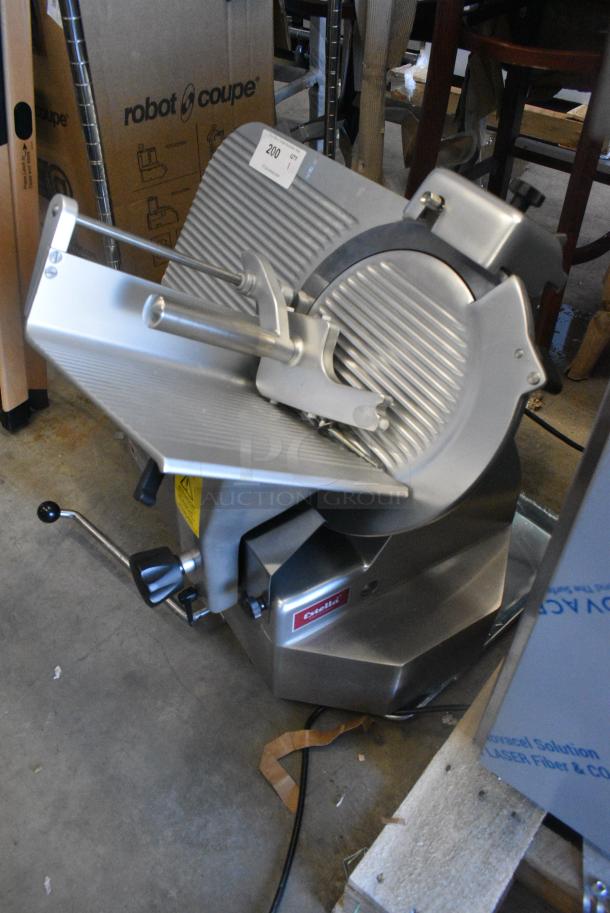 BRAND NEW SCRATCH AND DENT! Estella 348SLA13 Stainless Steel 13" Heavy-Duty Automatic Meat Slicer with Manual Use Option. 120 Volts, 1 Phase. Tested and Working! - Image 3 of 6