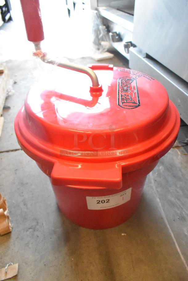 BRAND NEW SCRATCH AND DENT! ChefMaster Red Poly Lettuce Spinner / Salad Spinner. - Image 2 of 3