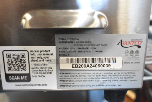 BRAND NEW SCRATCH AND DENT! Avantco 177EB200A Single Burner Solid Top Stainless Steel Portable Electric Hot Plate. 120 Volts, 1 Phase. - Image 5 of 6