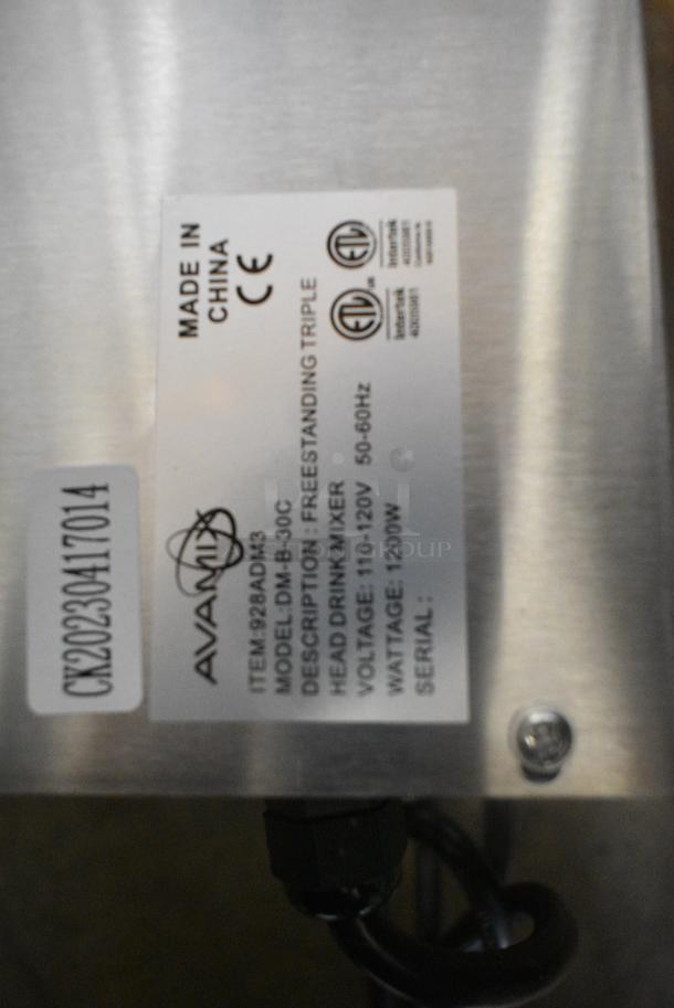 BRAND NEW SCRATCH AND DENT! AvaMix 928ADM3 Freestanding Triple Spindle Drink Mixer / Milkshake Machine. 110-120 Volts, 1 Phase. Tested and Working! - Image 6 of 7