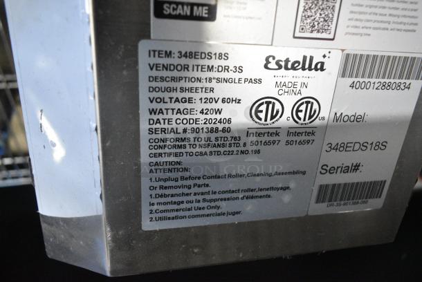 BRAND NEW SCRATCH AND DENT! 2024 Estella 348EDS18S 18" Countertop One Stage Dough Sheeter. 120 Volts, 1 Phase. Tested and Working! - Image 7 of 7
