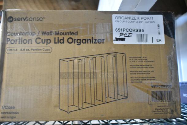 BRAND NEW SCRATCH AND DENT! ServSense 651PCORSS5 Adjustable 5-Section Stainless Steel Wall-Mount / Countertop 1.5 - 5.5 oz. Portion Cup / Lid Organizer - Image 3 of 4
