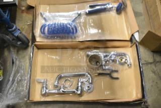 BRAND NEW SCRATCH AND DENT! 750FWU88 Waterloo 2.6 GPM Wall-Mounted Pet Grooming / Utility Faucet with 8" Centers, 9' Coiled Hose, and 8" Add-On Faucet