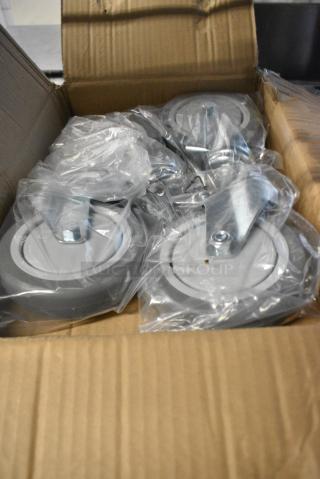Box of 4 BRAND NEW SCRATCH AND DENT! 465CT028 Steelton 5" Poly Casters - 2 with Brakes