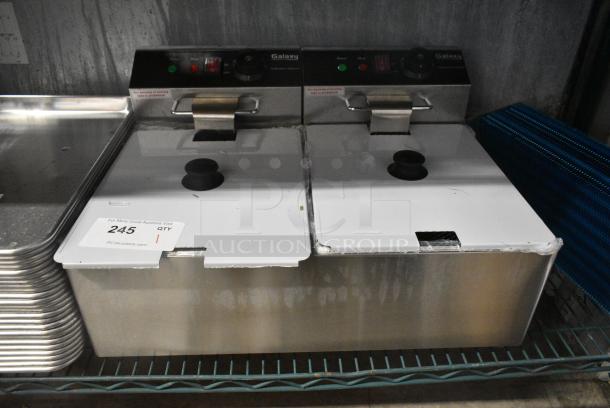 BRAND NEW SCRATCH AND DENT! Galaxy 177EF20E 20 lb. Dual Tank Electric Countertop Fryer w/ 2 Metal Fry Baskets and 2 Metal Lids. 110 Volts, 1 Phase. - Image 1 of 8