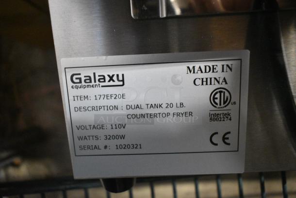 BRAND NEW SCRATCH AND DENT! Galaxy 177EF20E 20 lb. Dual Tank Electric Countertop Fryer w/ 2 Metal Fry Baskets and 2 Metal Lids. 110 Volts, 1 Phase. - Image 6 of 8
