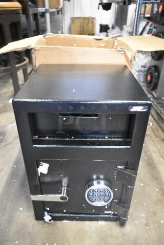 BRAND NEW SCRATCH AND DENT! 911DS202 360 Office Furniture 14" x 14" x 20" Black Steel Depository Safe with Electronic Keypad Lock