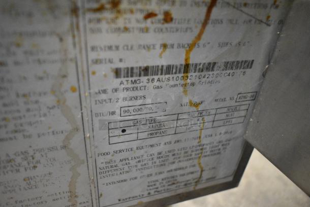 CookRite ATMG-36 Stainless Steel Commercial Countertop Natural Gas Powered Flat Top Griddle. 90,000 BTU. - Image 4 of 5
