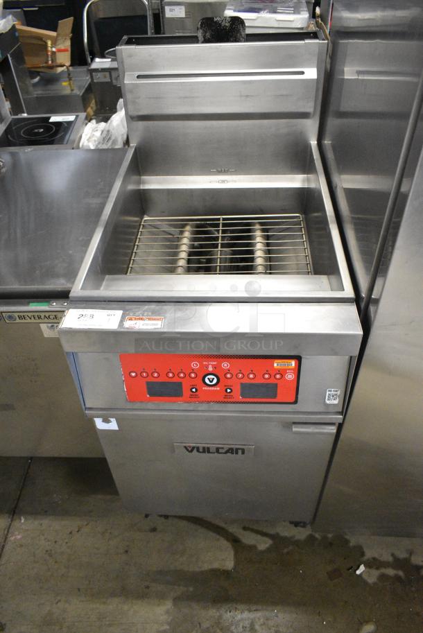 Vulcan EMTR85C Stainless Steel Commercial Floor Style Natural Gas Powered Deep Fat Fryer. 90,000 BTU. - Image 1 of 6