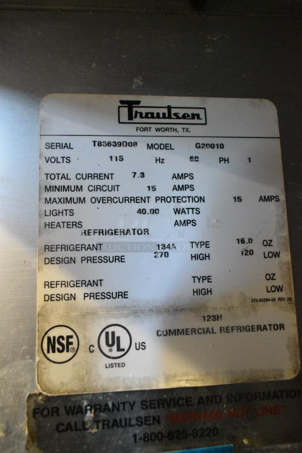 Traulsen G20010 Stainless Steel Commercial 2 Door Reach In Cooler w/ Poly Coated Racks. 115 Volts, 1 Phase. - Image 6 of 6
