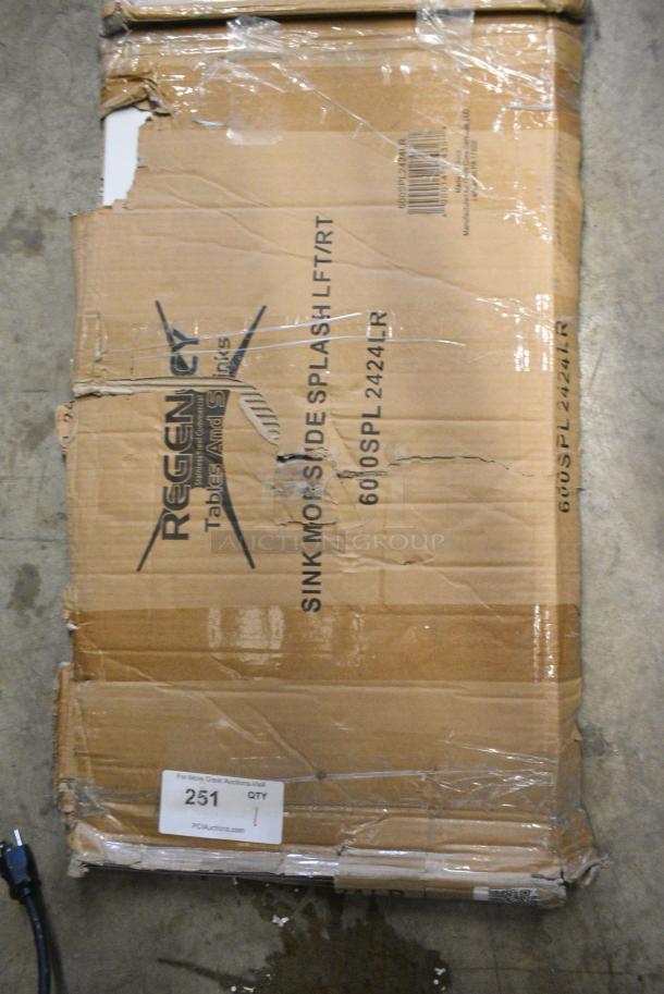 BRAND NEW SCRATCH AND DENT! Regency 600SPL2424LR 15" High Stainless Steel Three-Sided Splash for 24" x 24" Mop Sink. May Be Missing Pieces. - Image 1 of 2