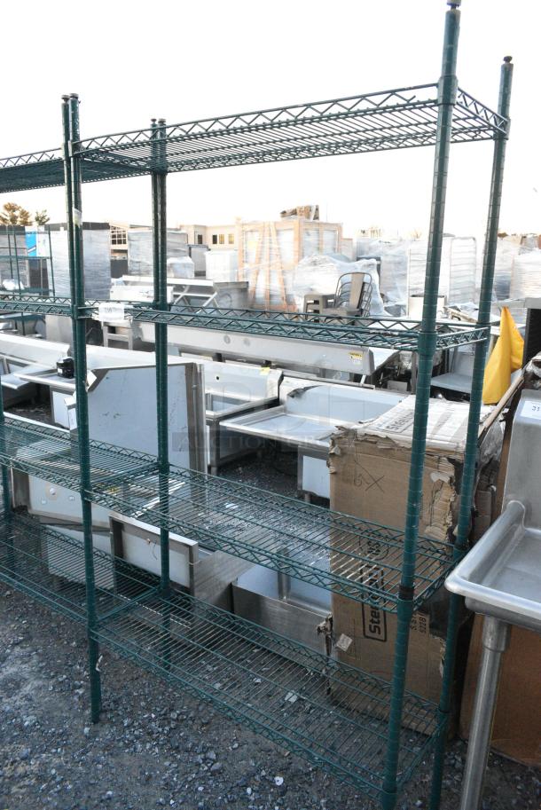 Green Finish 4 Tier Wire Shelving Unit. BUYER MUST DISMANTLE. PCI CANNOT DISMANTLE FOR SHIPPING. PLEASE CONSIDER FREIGHT CHARGES. - Image 1 of 3