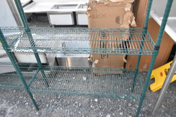Green Finish 4 Tier Wire Shelving Unit. BUYER MUST DISMANTLE. PCI CANNOT DISMANTLE FOR SHIPPING. PLEASE CONSIDER FREIGHT CHARGES. - Image 2 of 3