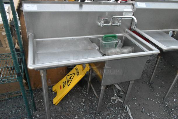 Stainless Steel Commercial Single Bay Sink w/ Left Side Drain Board, Faucet, Handles and Contents Including Poly Bins. - Image 1 of 5