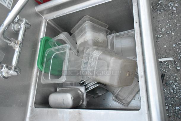 Stainless Steel Commercial Single Bay Sink w/ Left Side Drain Board, Faucet, Handles and Contents Including Poly Bins. - Image 3 of 5