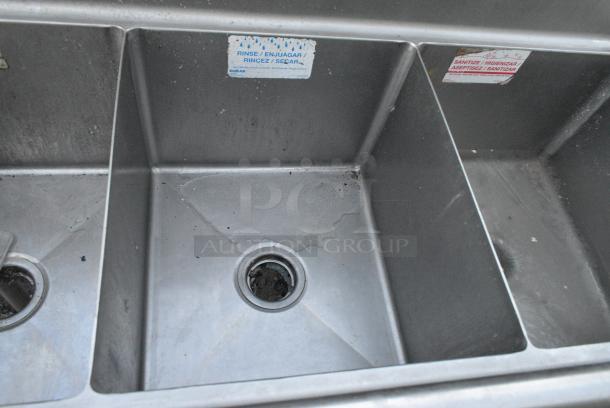 Stainless Steel Commercial 3 Bay Sink w/ Dual Drain Boards, Faucet and 2 Sets of Handles. - Image 3 of 7