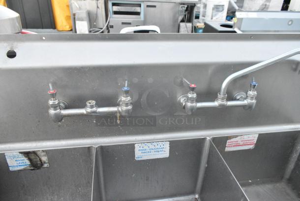 Stainless Steel Commercial 3 Bay Sink w/ Dual Drain Boards, Faucet and 2 Sets of Handles. - Image 5 of 7