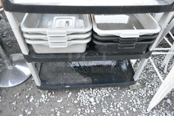 Black Poly 3 Tier Cart w/ Contents Including Gray Poly Bus Bins - Image 3 of 3