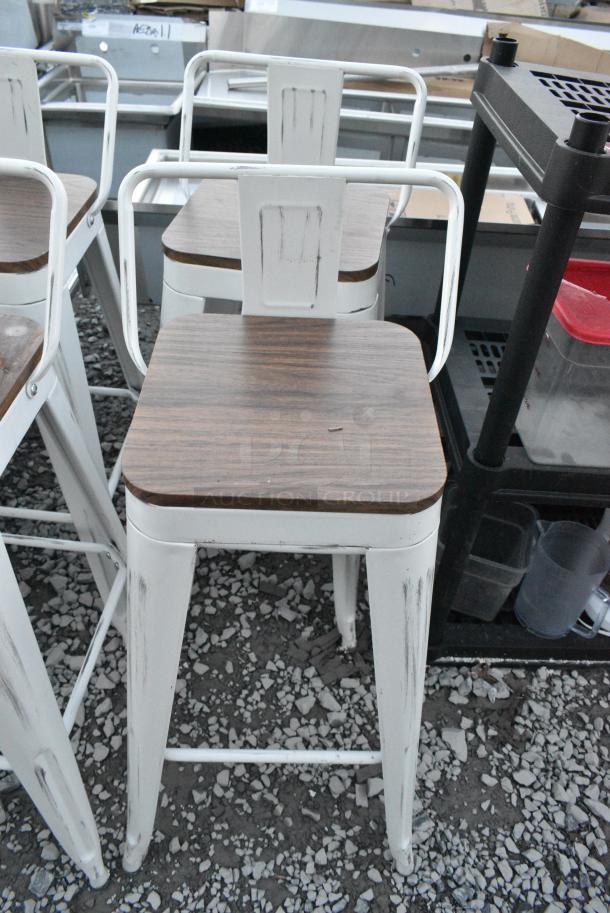 4 Gray Metal Bar Height Chair w/ Wood Pattern Seat. 4 Times Your Bid! - Image 2 of 2