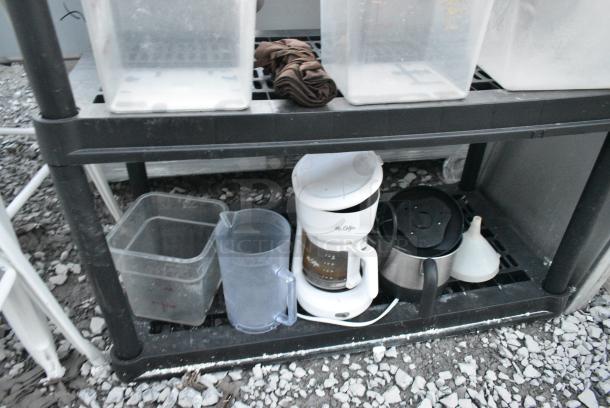 Black Poly 3 Tier Shelving Unit w/ Contents Including Poly Bins and Lids. - Image 4 of 4