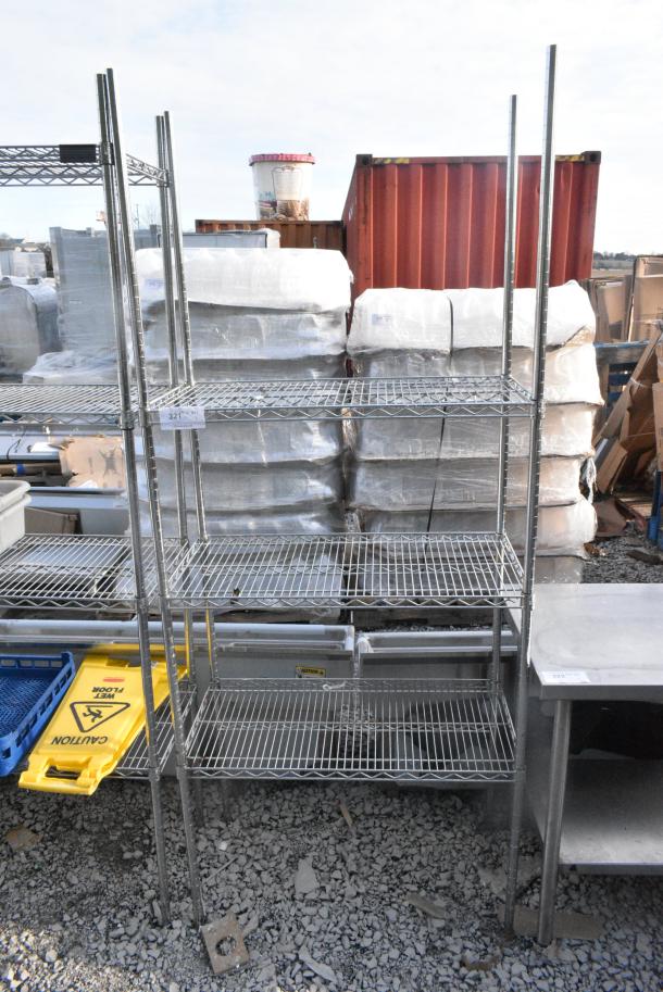 Chrome Finish 3 Tier Wire Shelving Unit. BUYER MUST DISMANTLE. PCI CANNOT DISMANTLE FOR SHIPPING. PLEASE CONSIDER FREIGHT CHARGES. - Image 1 of 3