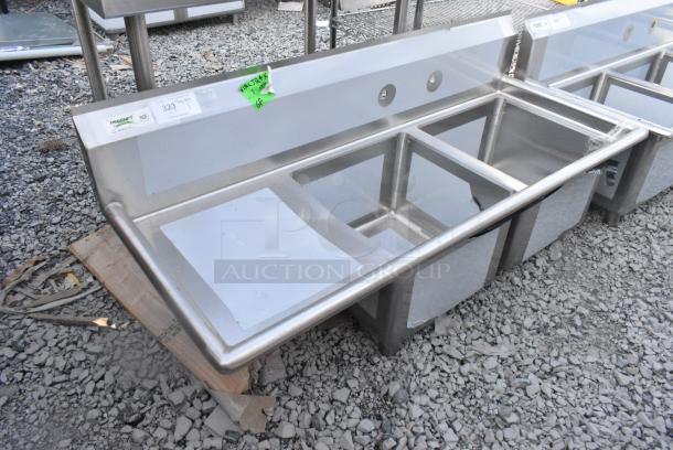BRAND NEW SCRATCH AND DENT! Regency 600S2171718L 57" 16 Gauge Stainless Steel Two Compartment Commercial Sink w/ 1 Drainboard - 17" x 17" x 12" Bowls - Left Drainboard. No Legs. - Image 2 of 5